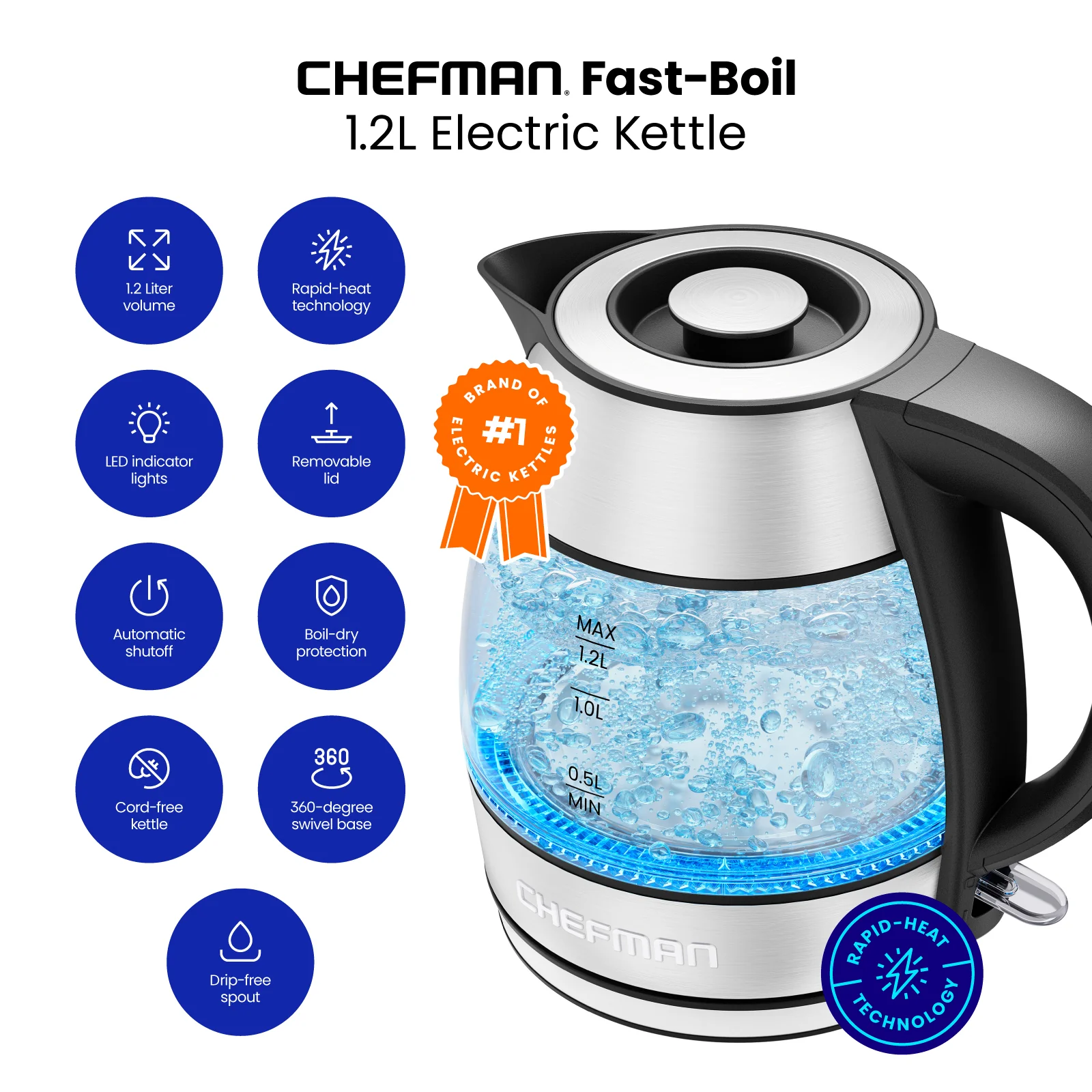 1.2L Electric Tea Kettle with Removable Lid - Image 2