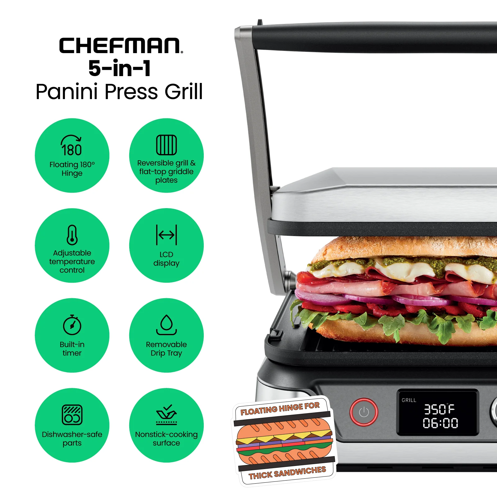 5-in-1 Digital Panini Press Grill - Image 2
