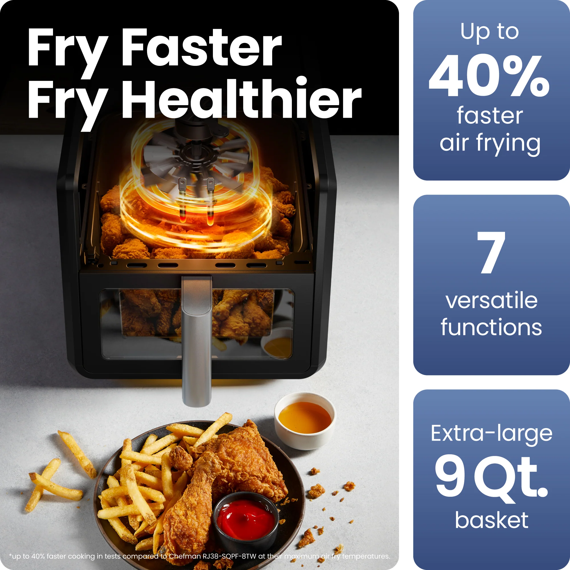 9 Qt. TurboFry 7-in-1 Air Fryer with Powerful DC Motor - Image 2