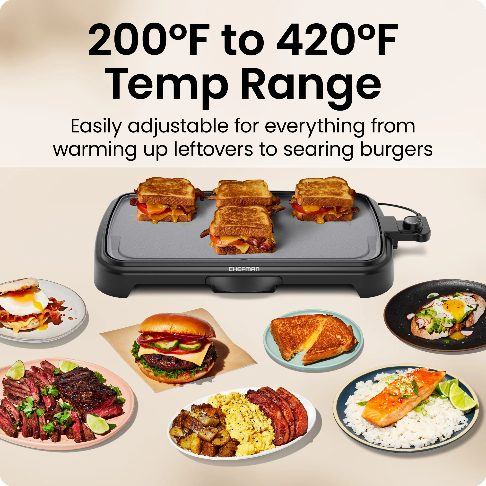 All-Purpose 10" x 20" Nonstick Extra-Large Griddle, Grey - Image 3