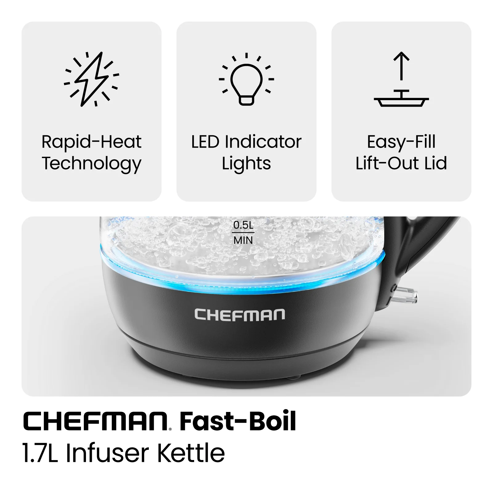 Fast Boil 1.7L Electric Glass Kettle w/ Tea Infuser - Image 3