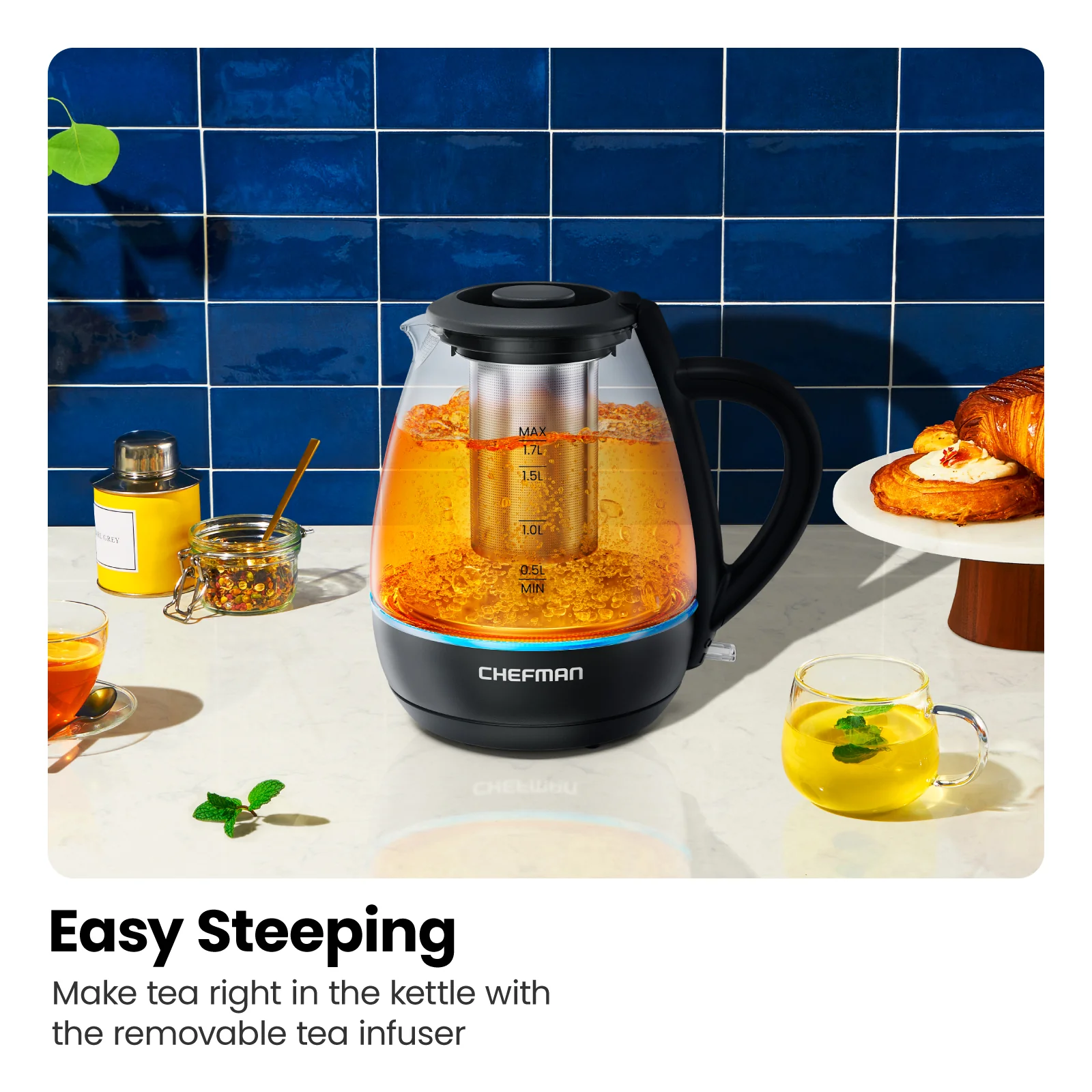 Fast Boil 1.7L Electric Glass Kettle w/ Tea Infuser - Image 6