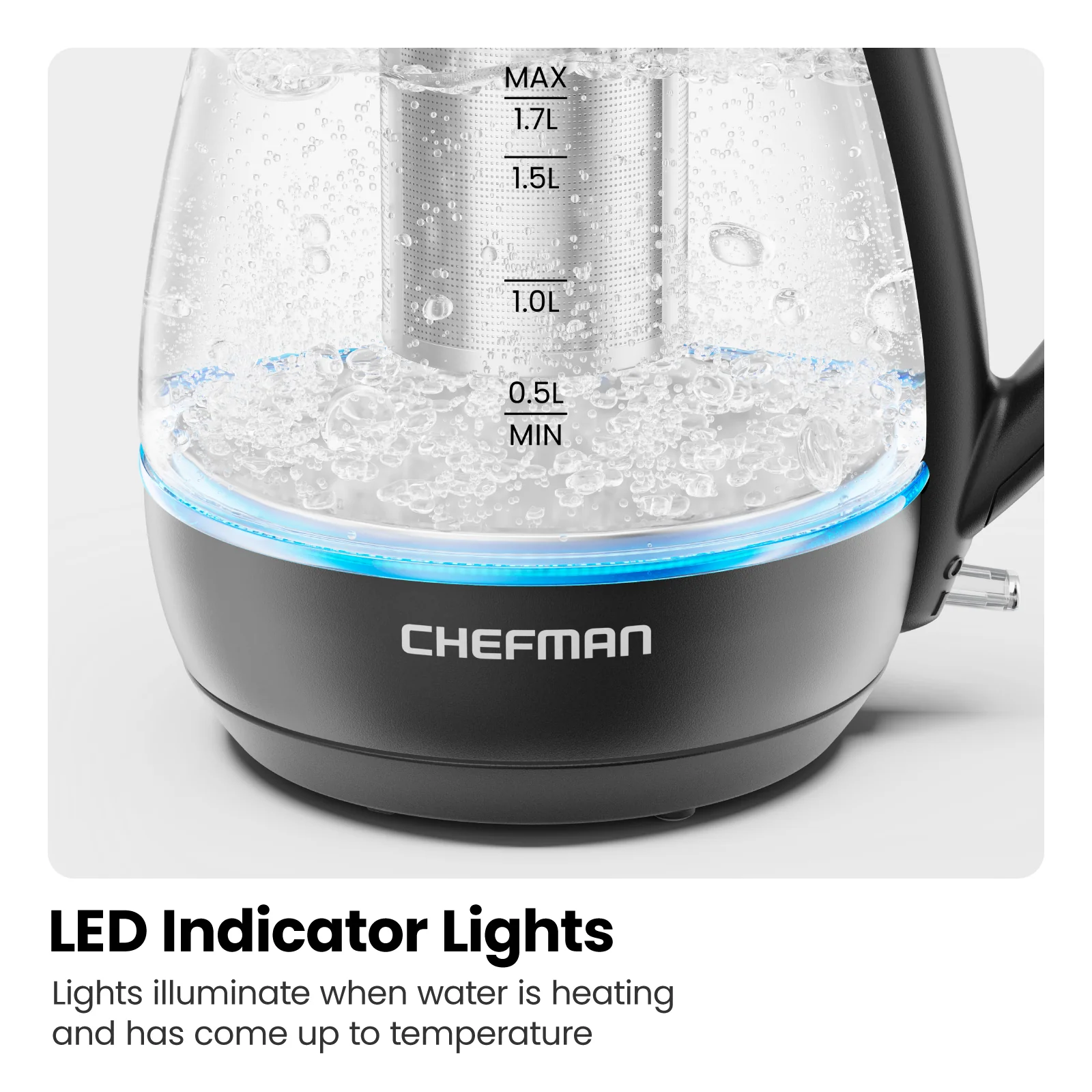 Fast Boil 1.7L Electric Glass Kettle w/ Tea Infuser - Image 7