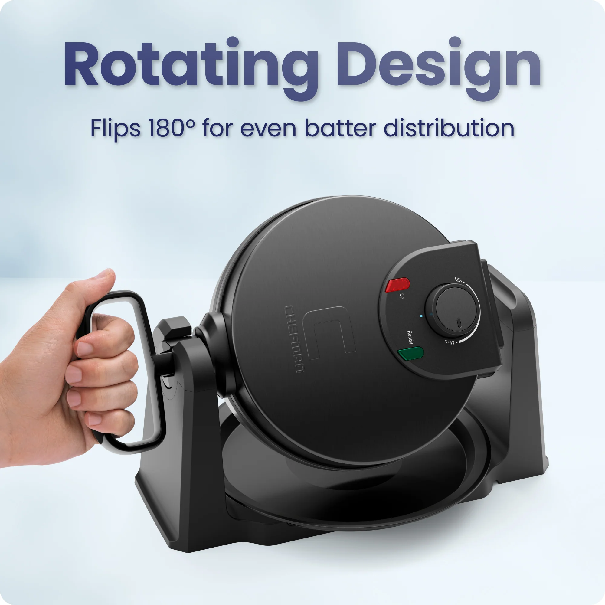 Rotating Belgian Waffle Maker - Black - Image 5