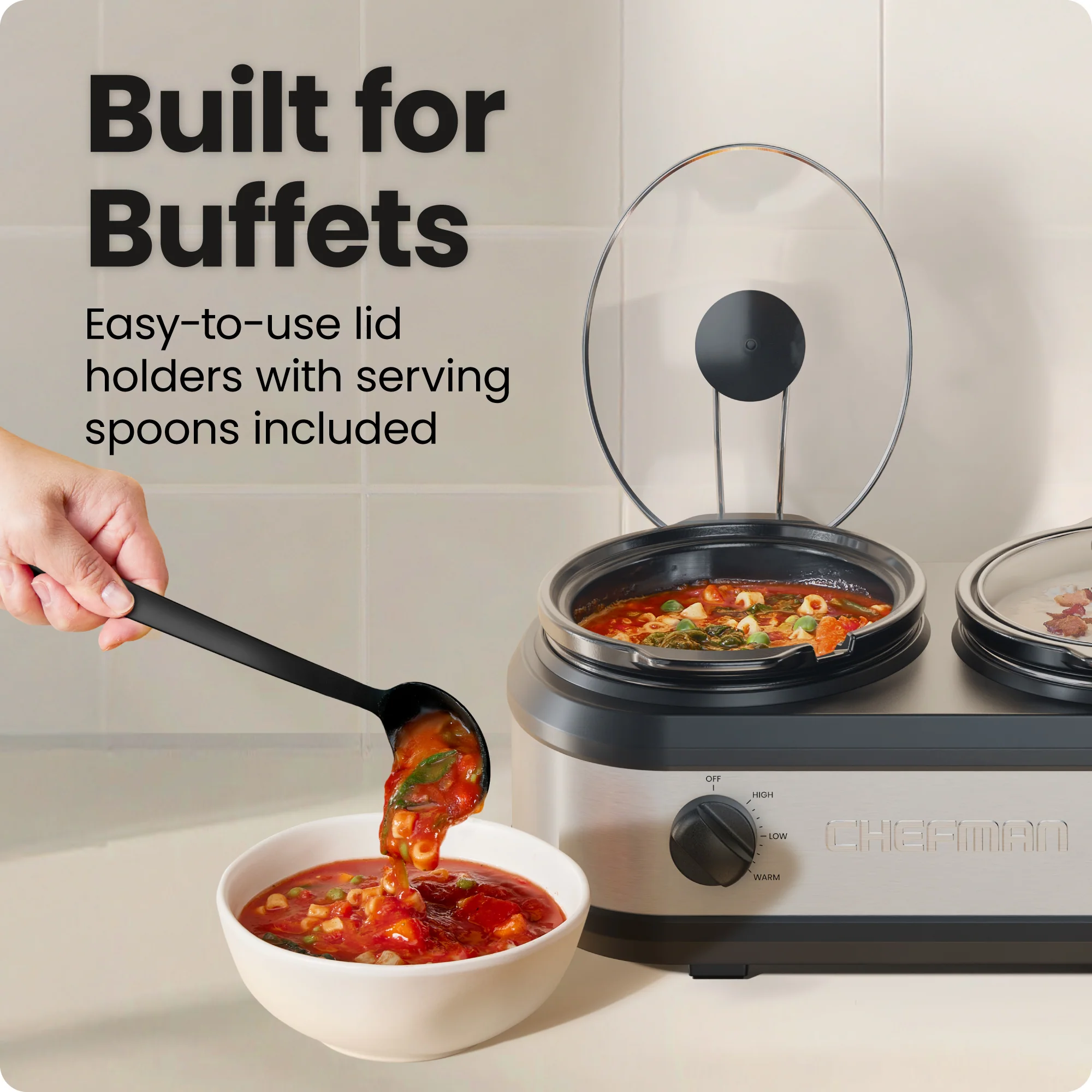 Stainless-Steel Triple Slow Cooker & Buffet Server - Image 4
